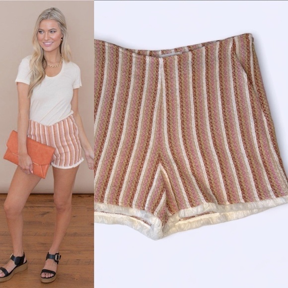 2/$30 THML boho fringe striped tulum shorts.  SZ M - Picture 1 of 16